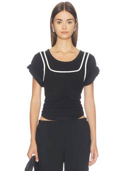 The Line by K - Short Sleeve Women's Layered Jersey Top Black