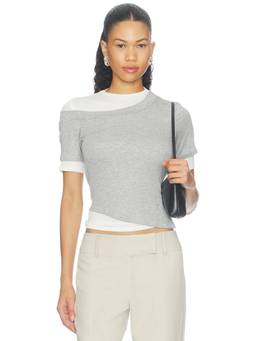 The Line by K - Reef Women's Layered Ribbed Short Sleeve Top Grey