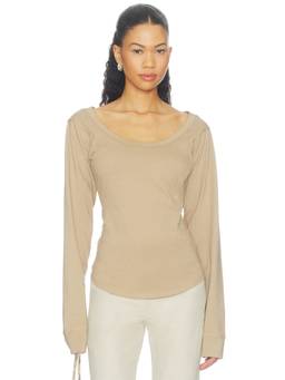 The Line by K - Long Sleeve Women's Scoop Neck Jersey Top Beige