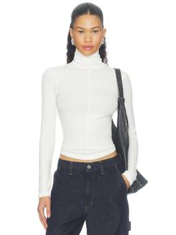 The Line by K - Mads Women's Ribbed Semi-Sheer Turtleneck Top White