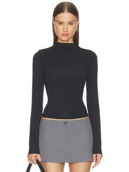 The Line by K - Zane Women's Stretch Jersey High Neck Crop Top Black