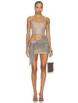 Tiger Mist - Azelma Women's Metallic Mesh Wrap Mini Dress Silver