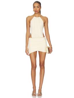 Tiger Mist - Evanna Women's Halter Neck Backless Ruched Mini Dress Off White