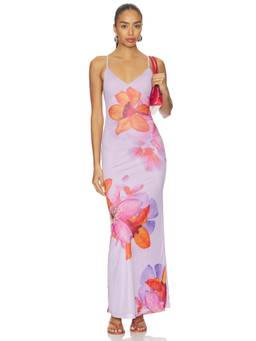 Tiger Mist - Alaina Women's Floral Print Mesh Maxi Dress Lavender
