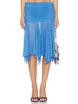 Tiger Mist - Clea Women's Ruched Sheer Mesh Midi Skirt Blue