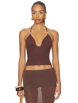 Tiger Mist - Zinnia Women's Textured Halter Neck Crop Top Brown