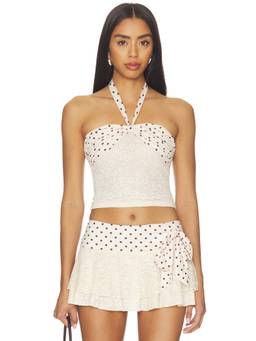 Tiger Mist - Kayli Women's Halter Neck Lace Crop Top White