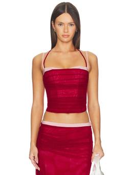 Tiger Mist - Caline Ruched Women's Mesh Corset Top Red
