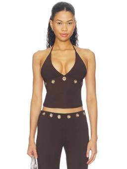 Tiger Mist - Marren Women's Halter Neck Grommet Detail Crop Top Brown