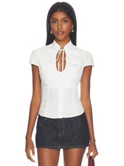 Tiger Mist - Poplin Women's Tie-Up Neck Button-Up Shirt White