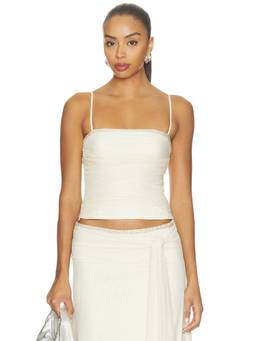 Tiger Mist - Women's Sequin Trim Ruched Mesh Tank Top Off White