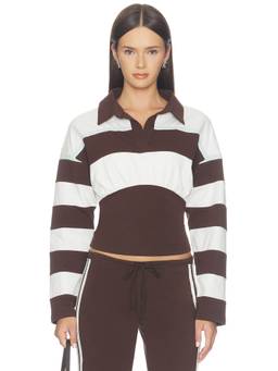 Tiger Mist - Collins Women's Striped Polo Collar Crop Top Brown
