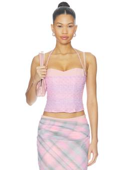 Tiger Mist - Caline Ruched Women's Halter Neck Corset Top Pink