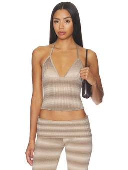 Tiger Mist - Marissa Women's Smocked Halter Neck Knit Cami Beige