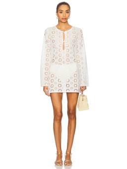 Tularosa - Eyelet Women's Tie-Up Neck Long Sleeve Tunic White