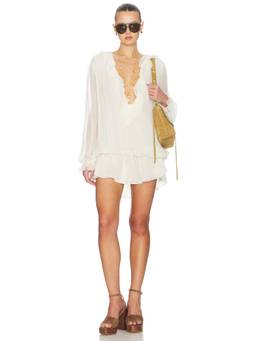 Tularosa - Soca Women's Ruffled Plunging Neck Mini Dress White