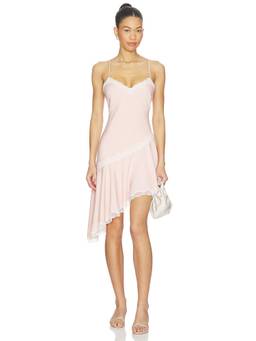 Tularosa - Nadia Women's Satin Lace Trim Asymmetric Hem Mini Dress Pink