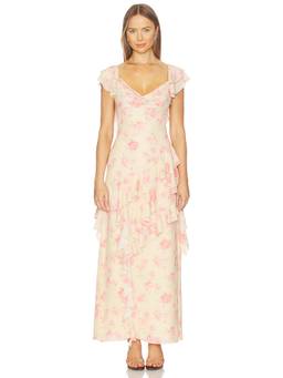 Tularosa - Jessalyn Women's Floral Ruffled Maxi Dress Cream