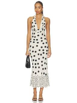 Tularosa - Elma Women's Polka Dot Cowl Neck Halter Midi Dress White