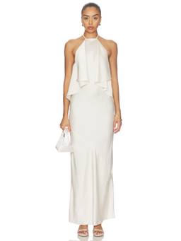 Tularosa - Lou Women's Satin Halter Neck Open Back Gown Off White