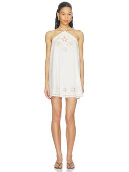 Tularosa - Nora Women's Halter Neck Eyelet Trim Mini Dress White