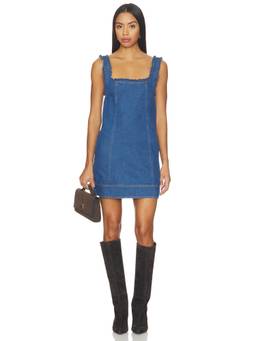 Tularosa - Oaklynn Women's Ruffle Trim Square Neck Denim Mini Dress Blue