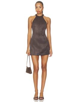 Tularosa - Collina Women's Faux Suede Halter Neck Mini Bodycon Dress Brown