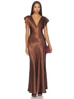Tularosa - Gossett Women's Satin Open Back V-Neck Gown Brown