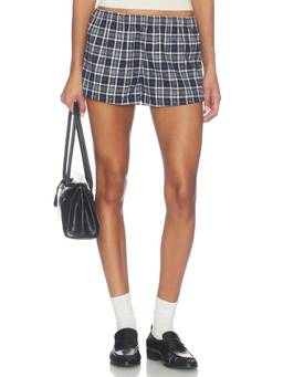Tularosa - Women's Elastic-Waist Flannel Shorts Navy Blue