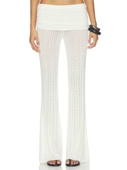 Tularosa - Erin Pointelle Women's Elastic Waist Wide-Leg Palazzo Pants White