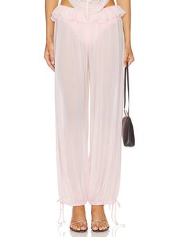 Tularosa - Saint Women's Sheer Mesh Drawstring Cuff Palazzo Pants Pink