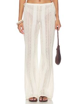 Tularosa - Aila Women's Crochet Knit Wide-Leg Palazzo Pants Off White
