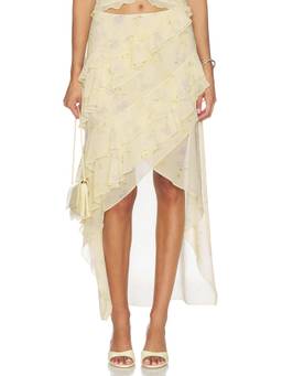 Tularosa - Cecilia Women's Floral Ruffled Asymmetric Maxi Skirt Yellow