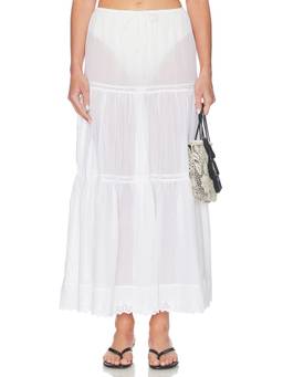 Tularosa - Topaz Women's Sheer Lace Trim Midi Skirt White