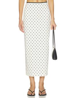 Tularosa - Elowen Women's Polka Dot Sateen Midi Skirt White