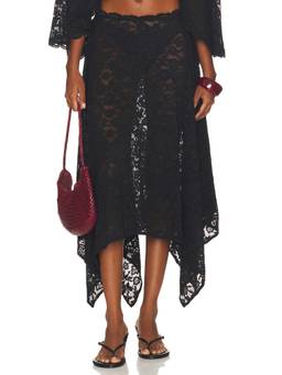 Tularosa - Lacelle Women's Sheer Lace Gathered Midi Skirt Black