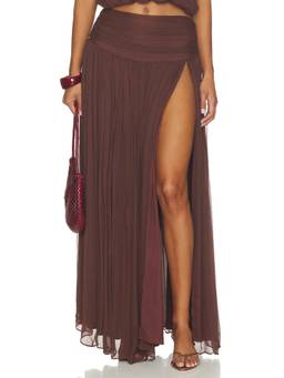 Tularosa - Etta Women's Pleated Side Slit Maxi Skirt Brown
