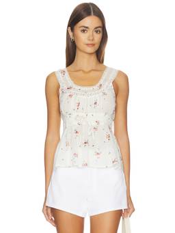Tularosa - Meredith Women's Floral Drawstring Waist Tank Top White