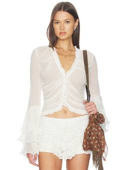Tularosa - Palomita Women's Sheer Ruffled V-Neck Crop Blouse White