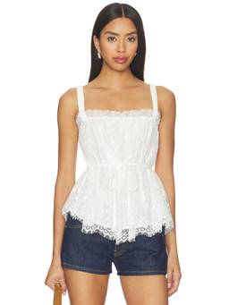 Tularosa - Women's Lace Tie-Up Peplum Top White