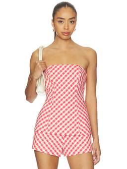 Tularosa - Women's Strapless Checked Cotton Corset Top Red