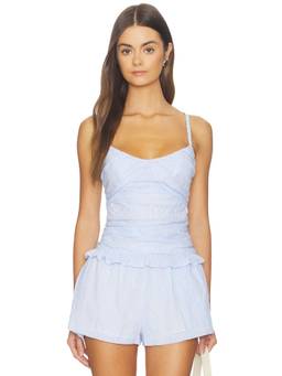Tularosa - Women's Ruched Striped Poplin Tank Top Blue