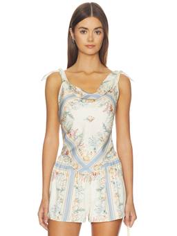 Tularosa - Sutton Women's Printed Tie-Up Strap Satin Top Off White