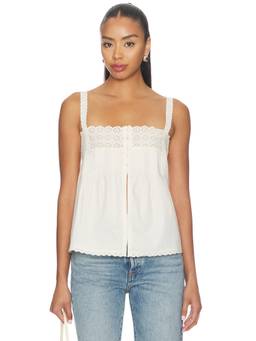 Tularosa - Colette Women's Lace Trim Sleeveless Poplin Tank Top White