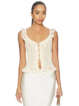 Tularosa - Leyla Pointelle Women's Ruffled Button-Down Tank Top Off White