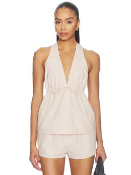 Tularosa - Sarina Women's Halter Neck Drawstring Crepe Top Beige