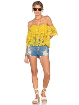 Tularosa - Women's Sheer Lace Tie-Up Neck Halter Blouse Black