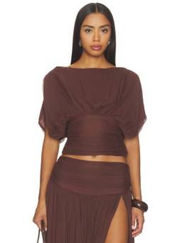 Tularosa - Women's Chiffon Cinched Waist Crop Top Brown
