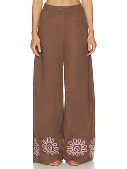 The Wolf Gang - Estela Women's Mid-Waist Wide-Leg Palazzo Pants Brown