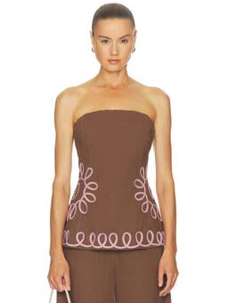 The Wolf Gang - Estela Women's Strapless Linen Corset Top Brown